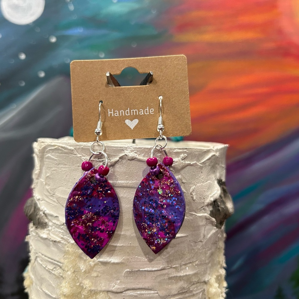 Handmade Purple Leaf Earrings